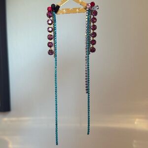 Colorful Rhinestone Drop Earrings - Turquoise & Fuchsia